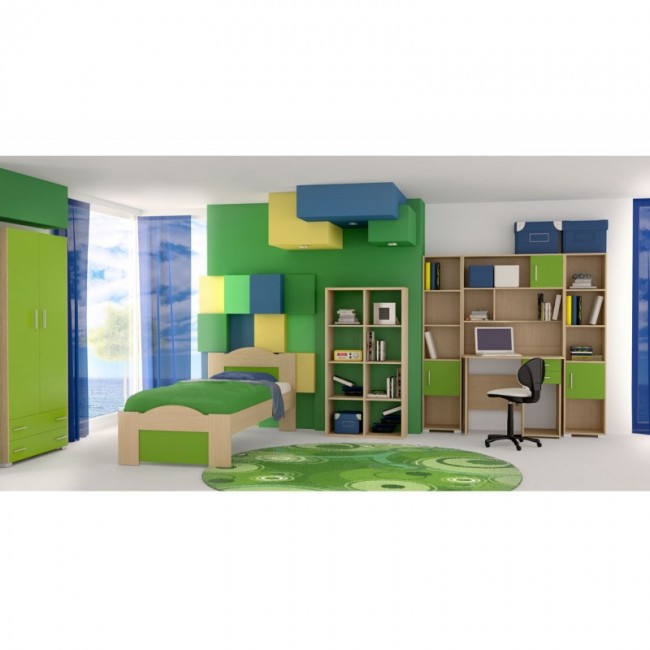 Παιδικό δωμάτιο "ΚΥΜΑ" σετ 7 τμχ σε χρώμα δρυς-λαχανί