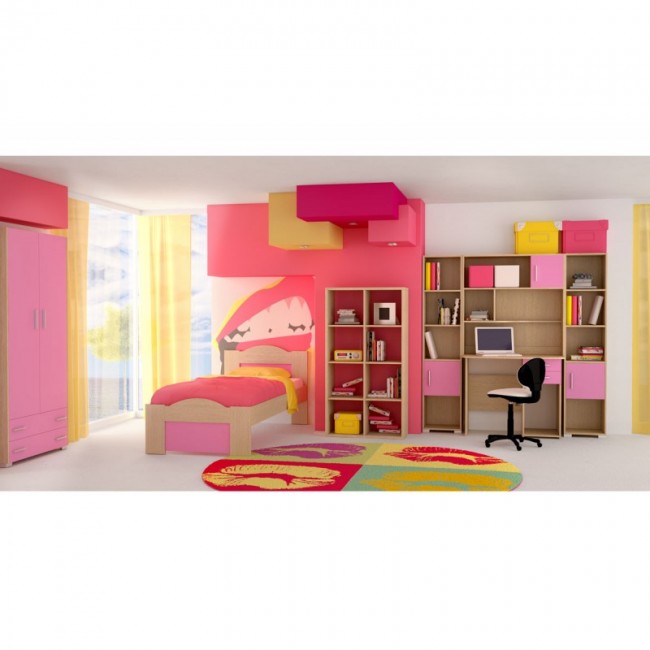Παιδικό δωμάτιο "ΚΥΜΑ" σετ 7 τμχ σε χρώμα δρυς-ροζ