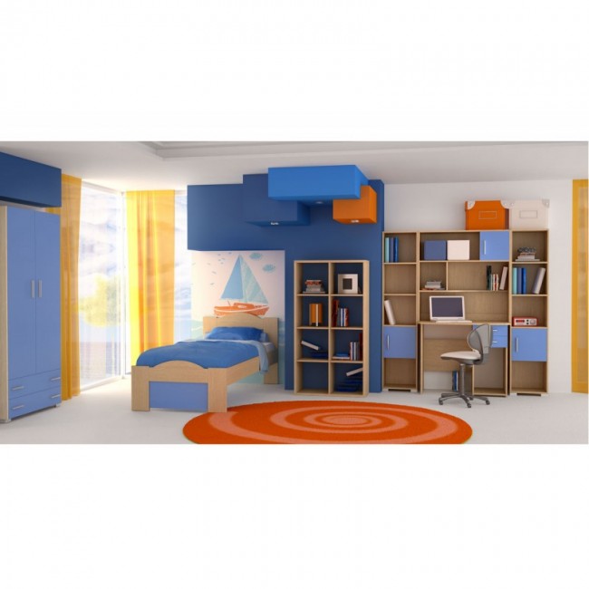 Παιδικό δωμάτιο "ΚΥΜΑ" σετ 7 τμχ σε χρώμα δρυς-μπλε