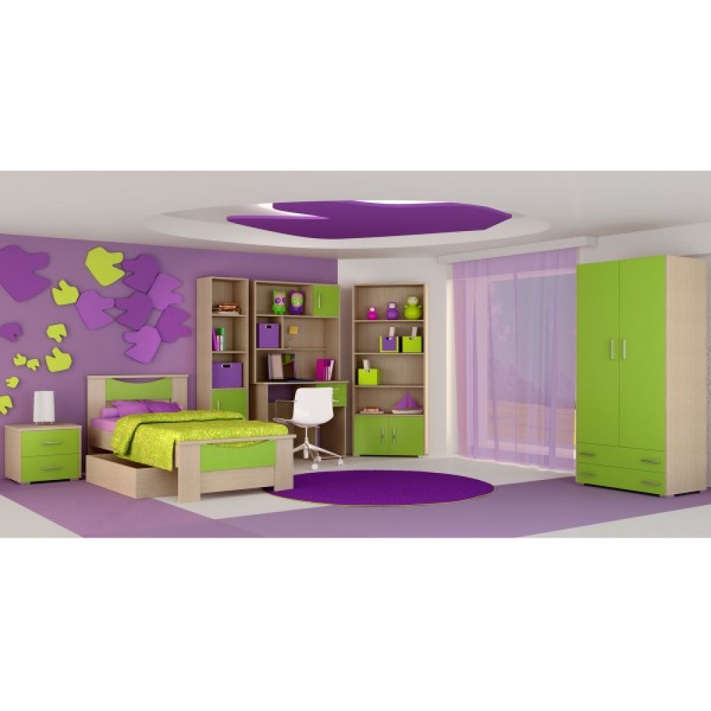 Παιδικό δωμάτιο "ΧΑΜΟΓΕΛΟ" σετ 9 τμχ σε χρώμα δρυς-λαχανί
