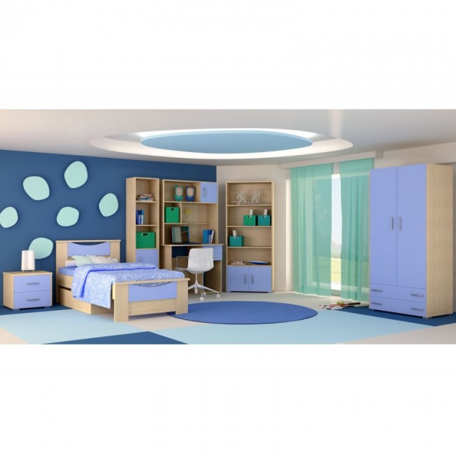 Παιδικό δωμάτιο "ΧΑΜΟΓΕΛΟ" σετ 9 τμχ σε χρώμα δρυς-μπλε