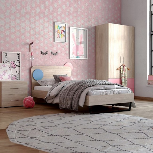 Παιδικό κρεβάτι "ΚΟΡΩΝΑ" ημίδιπλο σε χρώμα δρυς-σιελ 110x190