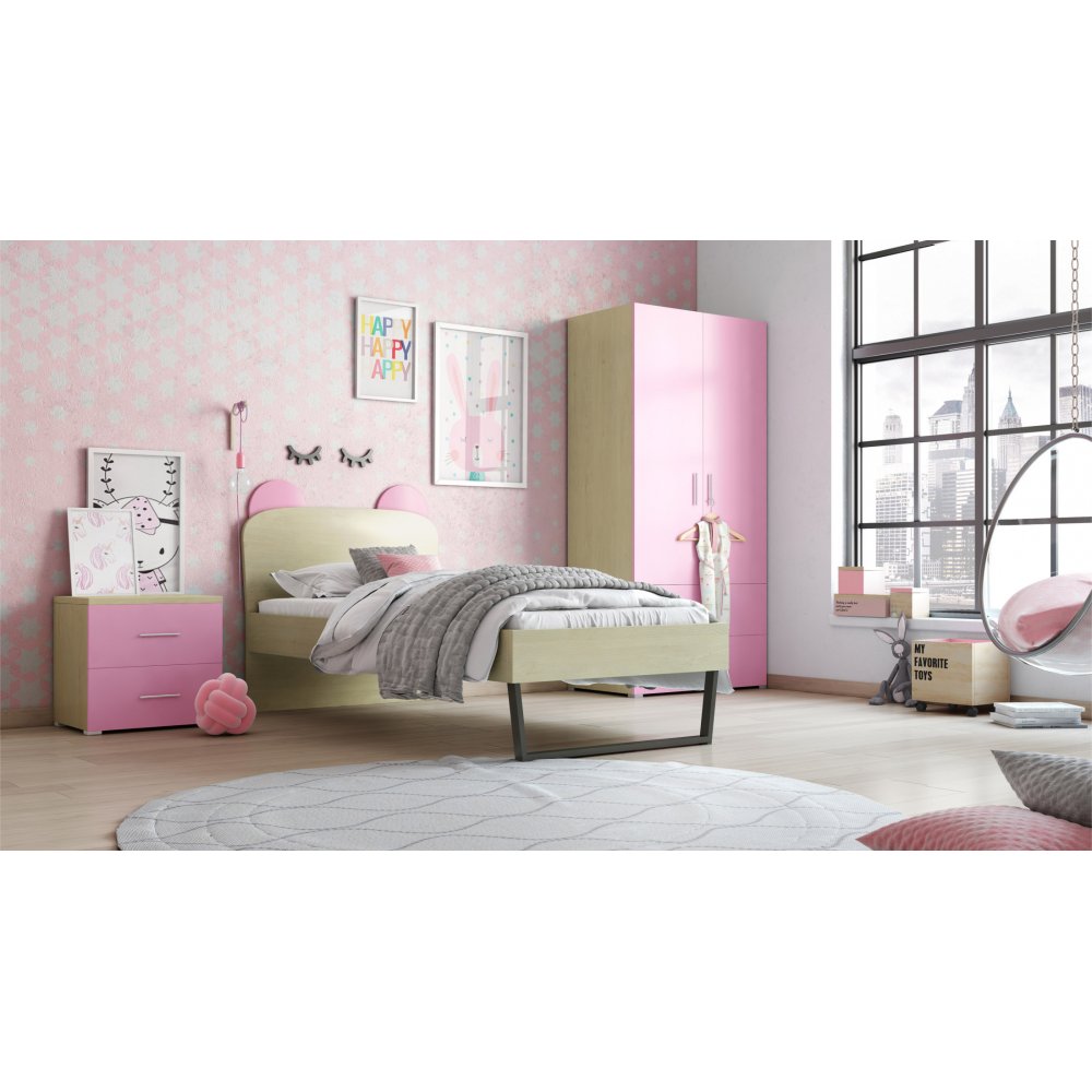 Παιδικό δωμάτιο "ΚΟΡΩΝΑ" σετ 3 τμχ. σε χρώμα δρυς-ροζ