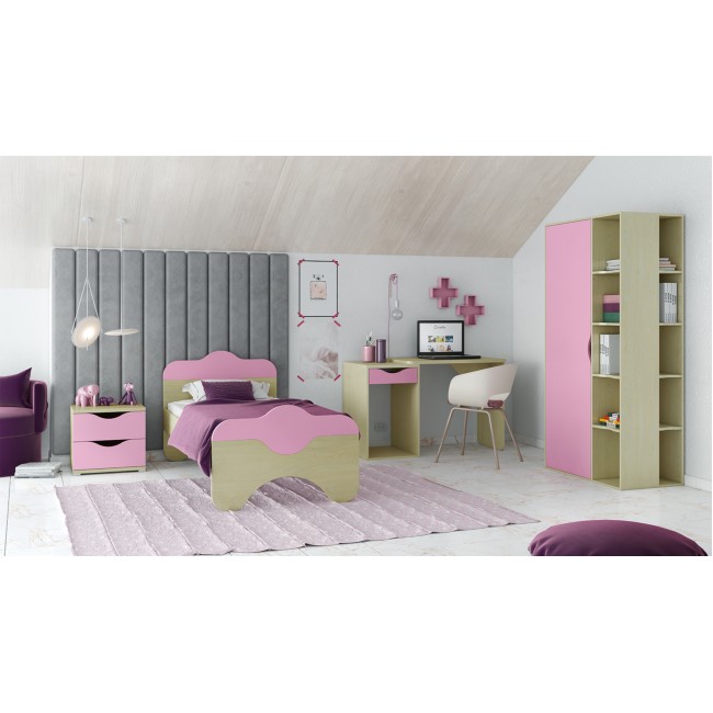 Παιδικό δωμάτιο "ΠΑΖ" σετ 4 τμχ. σε χρώμα δρυς-ροζ