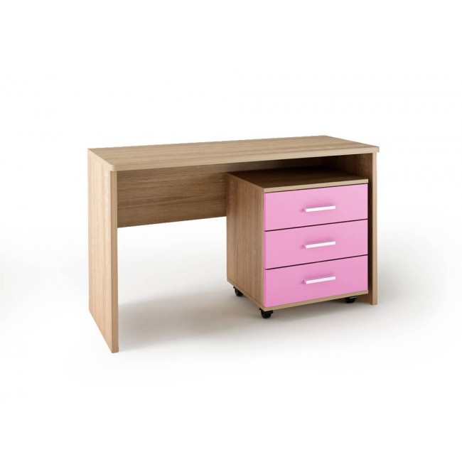 Γραφείο με τροχήλατη συρταριέρα σε δρυς-ροζ χρώμα 120x60x78