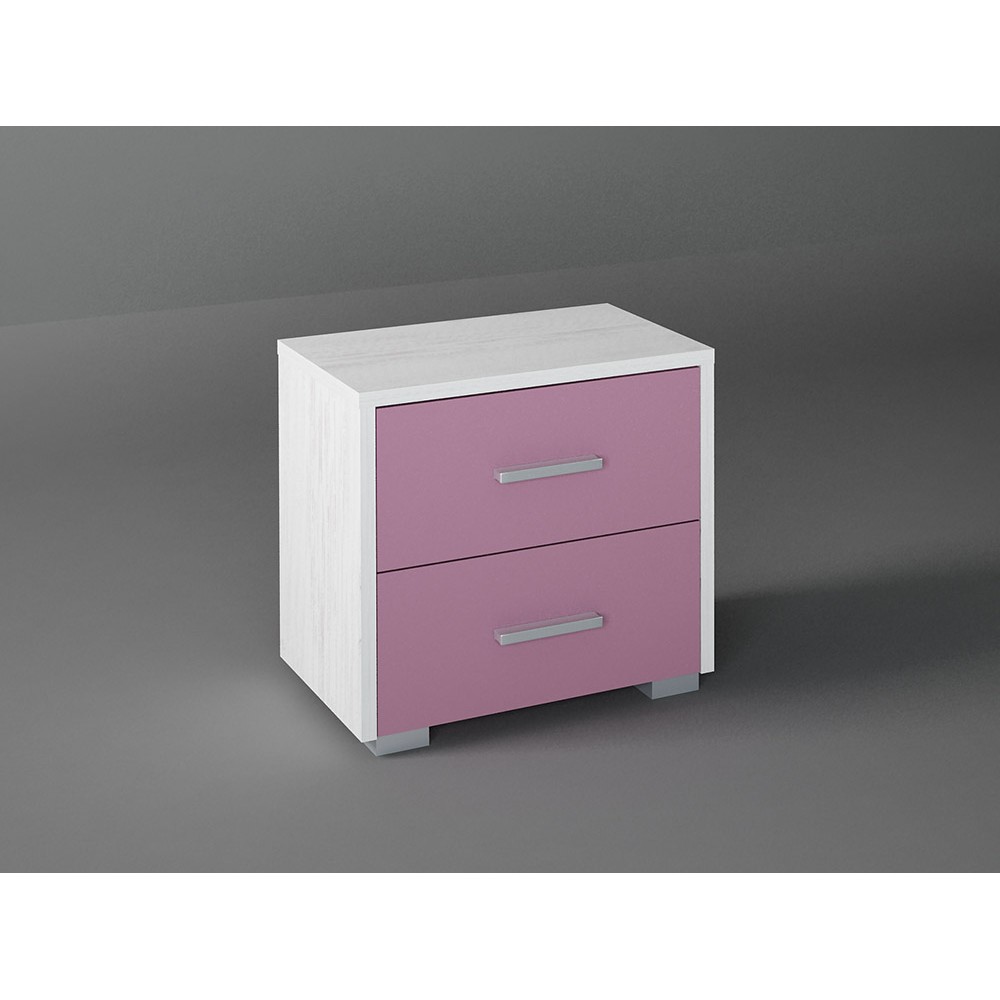 Κομοδίνο με 2 συρτάρια σε χρώμα λευκό ρουστίκ-ροζ 50x34x48