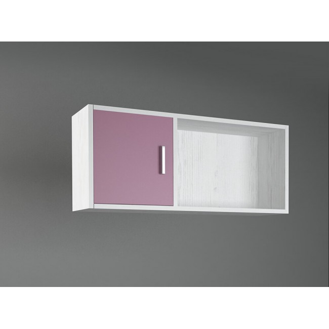 Βιβλιοθήκη τοίχου κρεμαστή σε χρώμα λευκό ρουστίκ-ροζ 100x30x43