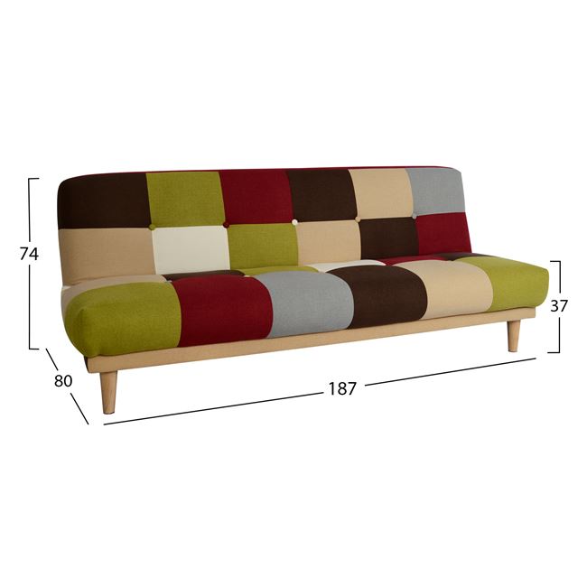 Καναπές-κρεβάτι "LEONARD" υφασμάτονος πολύχρωμος 187x80x74