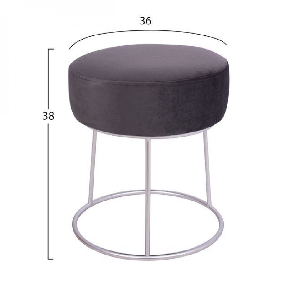 Σκαμπώ "KARLO" βελούδινο σε γκρι χρώμα με ασημί βάση Φ36x38