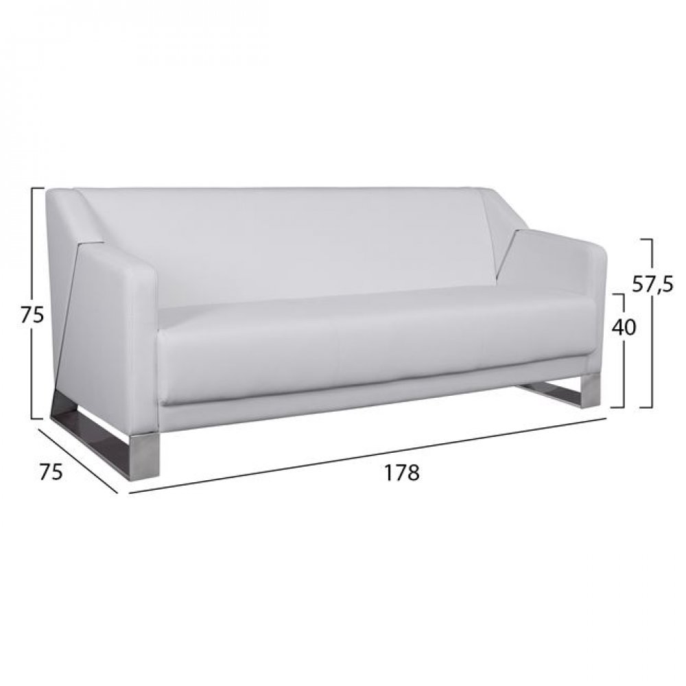Καναπές "KIZZY" τριθέσιος από pu σε λευκό χρώμα 178x75x75