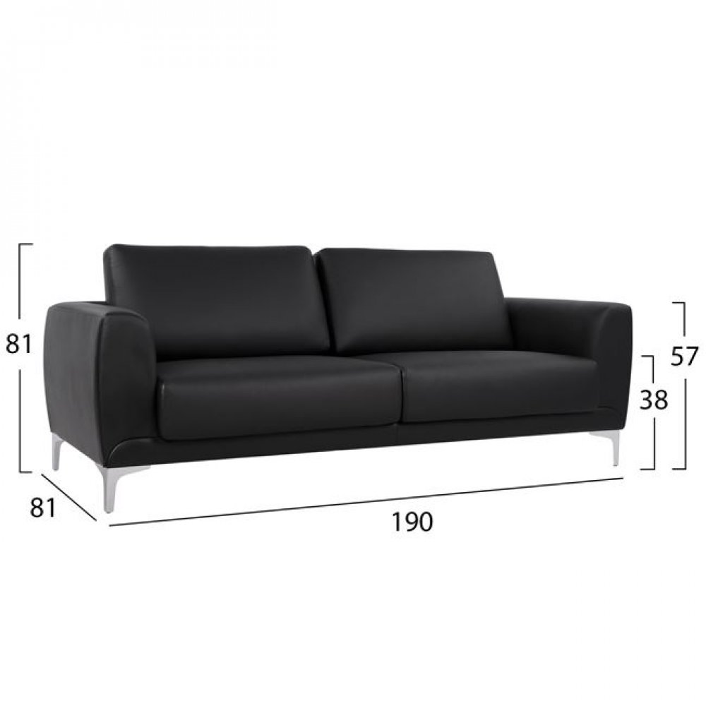 Καναπές "KENZIE" τριθέσιος από τεχνόδερμα σε μαύρο χρώμα 190x81x81