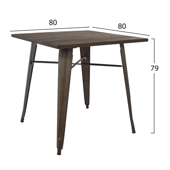 Τραπέζι μεταλλικό σε χρώμα καφέ/μαύρο 80x80x76