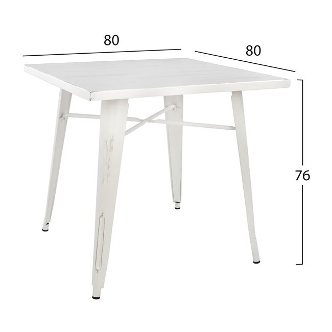 Τραπέζι μεταλλικό σε χρώμα λευκή πατίνα 80x80x76