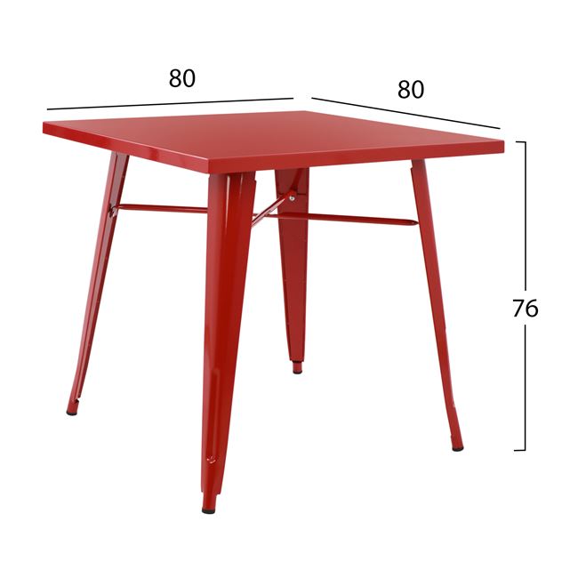 Τραπέζι μεταλλικό σε χρώμα κόκκινο 80x80x76