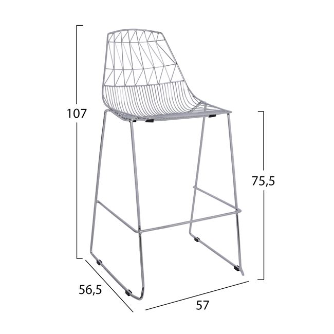 Σκαμπώ μπαρ "LUX" μεταλλικό σε χρώμα χρωμίου 57x56,5x107