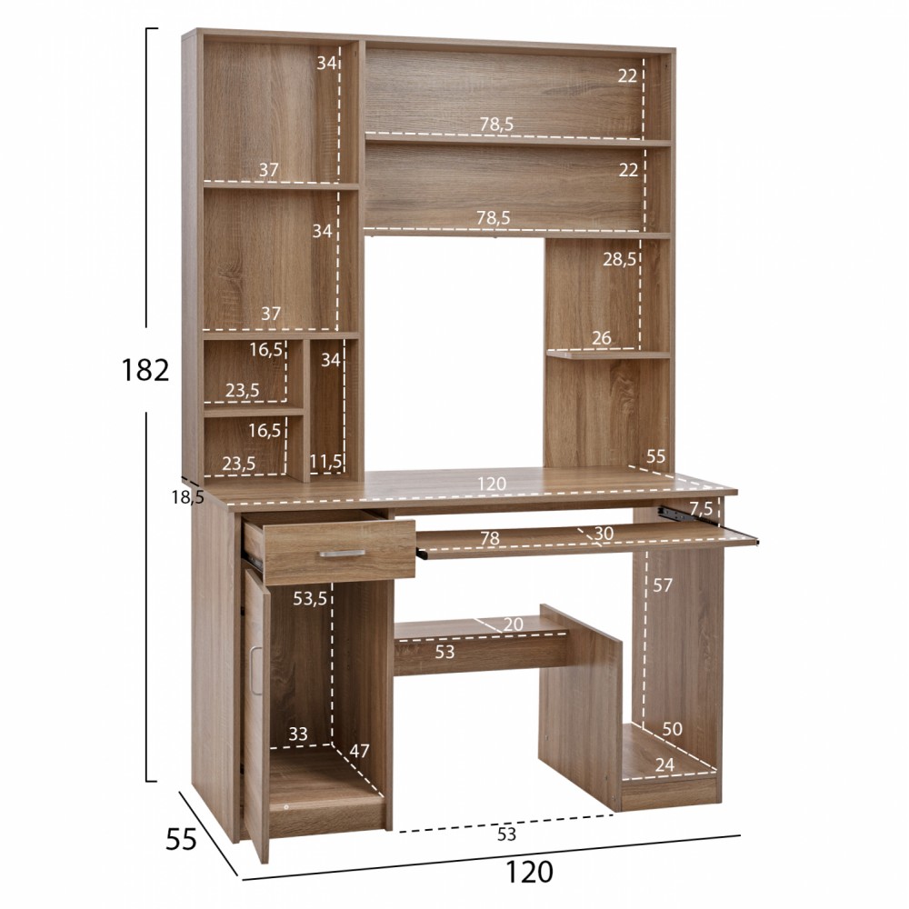 Γραφείο με εταζέρα "STATUS" σε σονόμα χρώμα 120x55x182