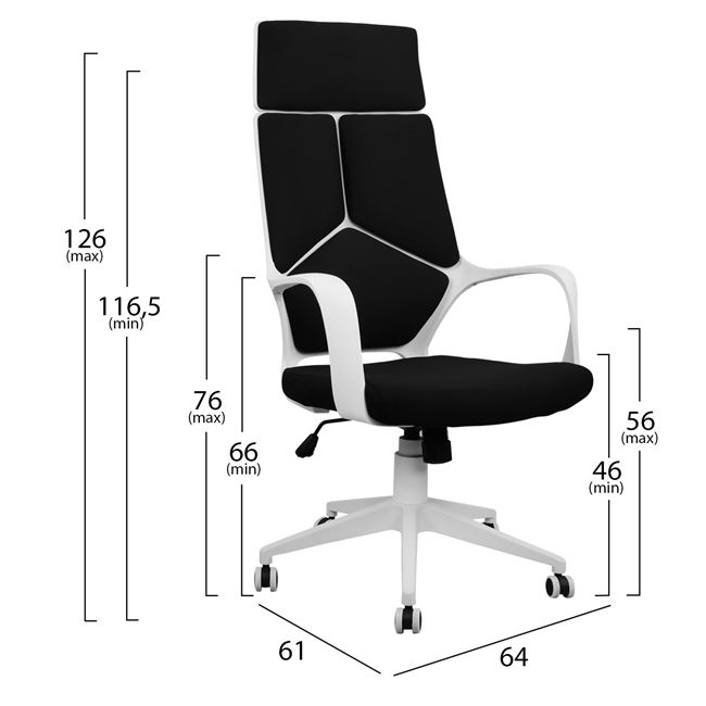 Πολυθρόνα γραφείου υφασμάτινη σε χρώμα μαύρο/λευκό 64x61x126