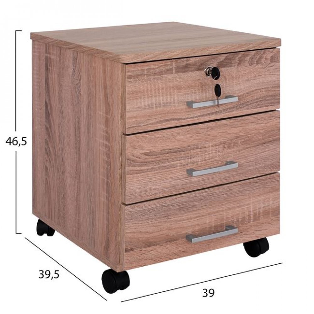 Συρταριέρα γραφείου τροχήλατη σε χρώμα σονόμα χρώμα 39x39,5x46,5