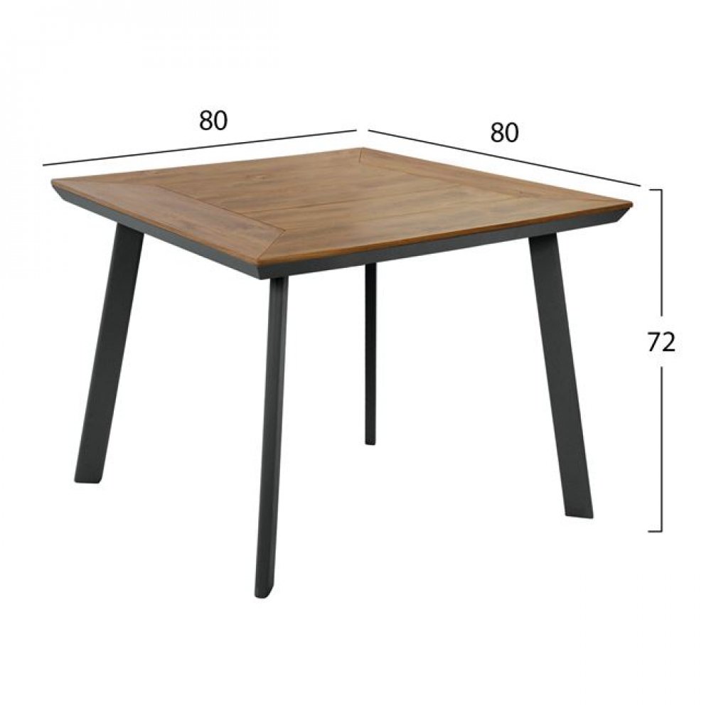 Τραπέζι αλουμίνιου με polywood σε μαύρο χρώμα 80x80x72