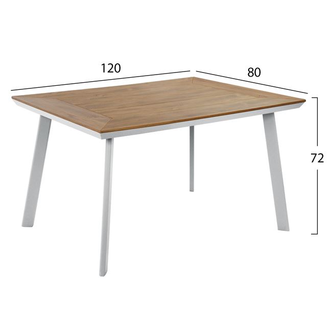 Τραπέζι αλουμίνιου με polywood σε λευκό χρώμα 120x80x72