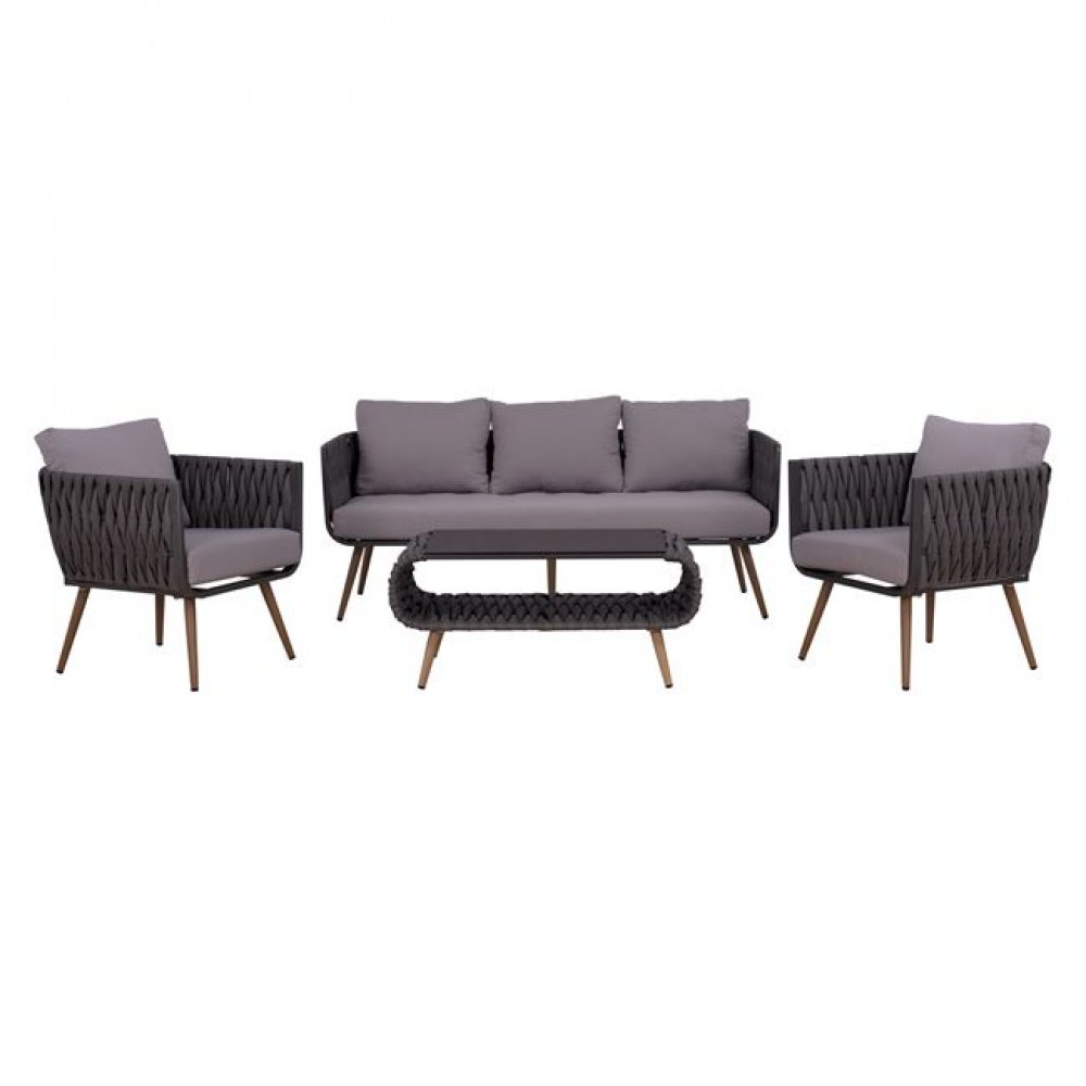 Σετ σαλονιού wicker σε χρώμα γκρι 182x67x71