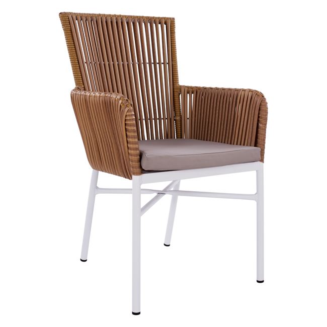 Πολυθρόνα αλουμινίου-wicker σε λευκό-καφέ χρώμα 57x60x90