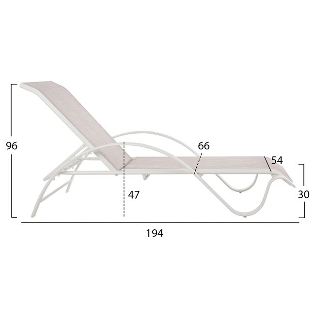 Ξαπλώστρα αλουμινίου textilene σε χρώμα λευκό 194x66x30