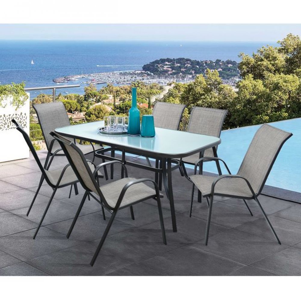 Σετ τραπεζαρίας "BRUNO" 7 τμχ μεταλλικό σε χρώμα γκρι/ανθρακί 160x90x72