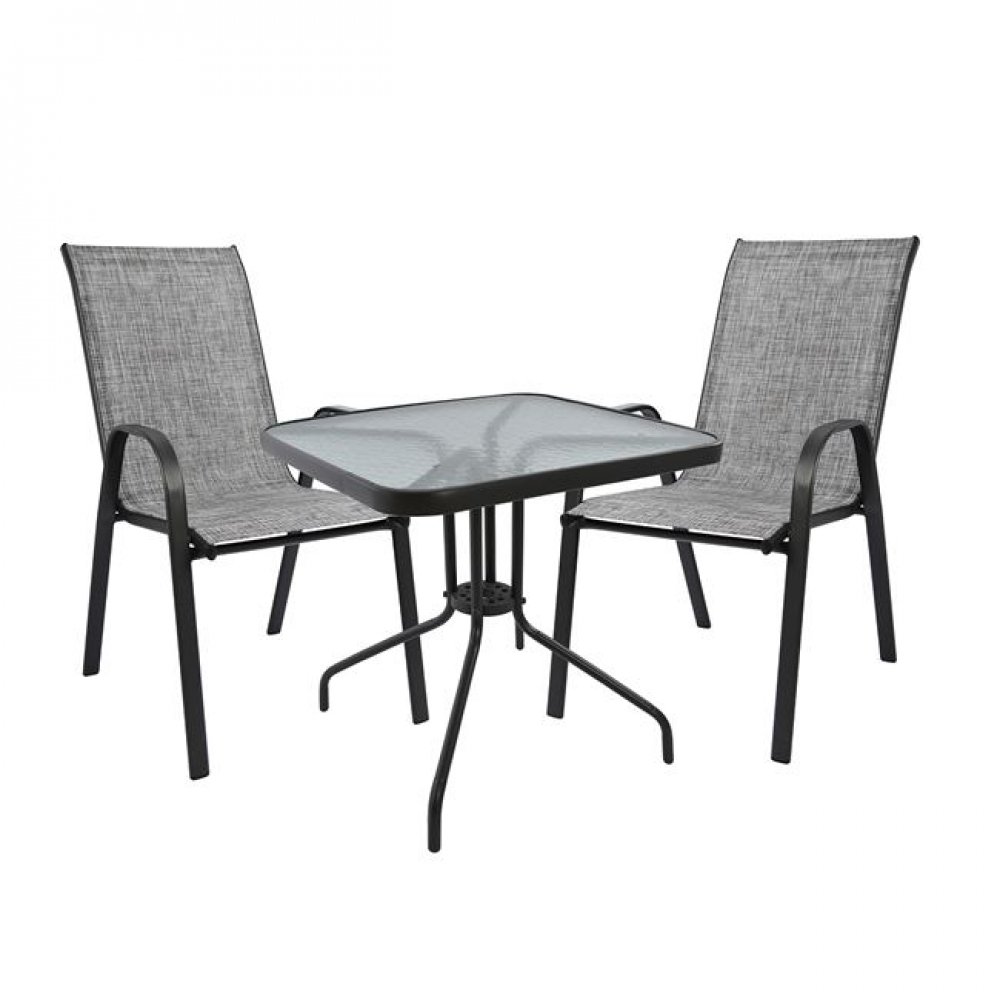Σετ τραπεζαρίας 3 τμχ μεταλλική σε χρώμα γκρι/ανθρακί 70x70x72