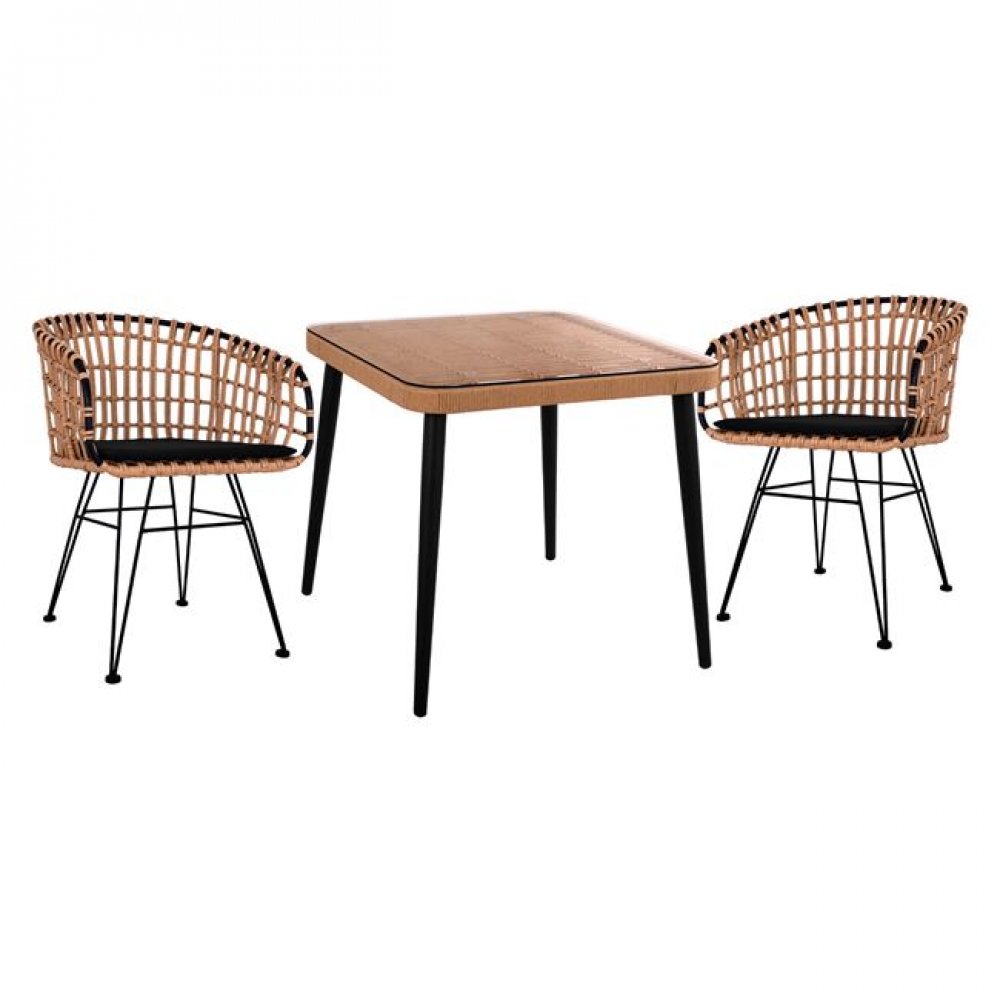 Σετ τραπεζαρίας "ALLEGRA" 3 τμχ από wicker σε χρώμα μπεζ/μαύρο 80x80x78