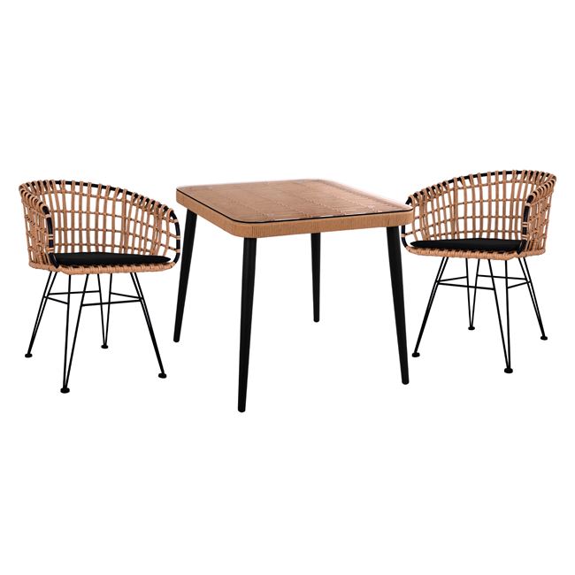 Σετ τραπεζαρίας "ALLEGRA" 3 τμχ από wicker σε χρώμα μπεζ/μαύρο 80x80x78