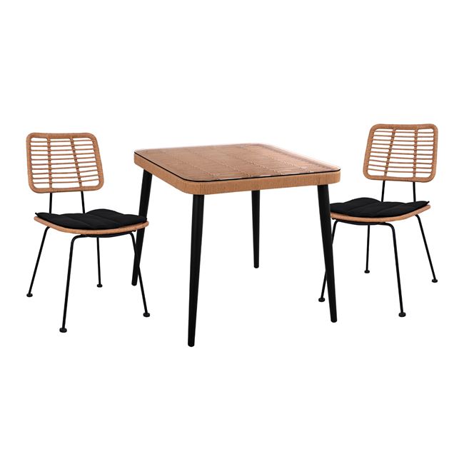 Σετ τραπεζαρίας "ALLEGRA" 3 τμχ από wicker σε χρώμα μπεζ/μαύρο 80x80x78