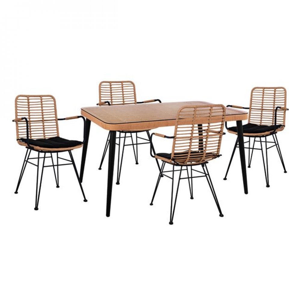 Σετ τραπεζαρίας "ALLEGRA" 5 τμχ από wicker σε χρώμα μπεζ/μαύρο 140x80x78