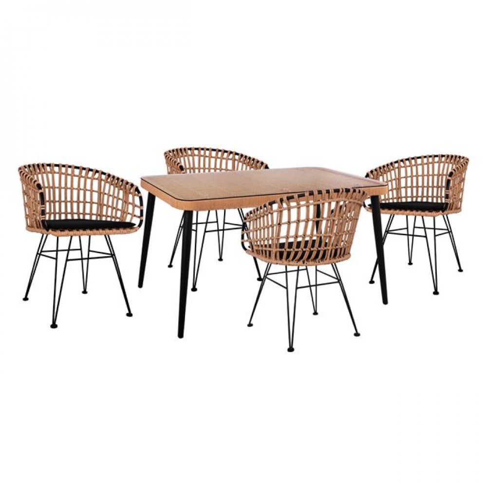 Σετ τραπεζαρίας "ALLEGRA" 5 τμχ από wicker σε χρώμα μπεζ/μαύρο 140x80x78