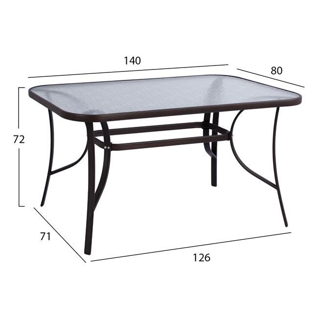 Τραπέζι κήπου "BRUNO" από αλουμίνιο-γυαλί σε καφέ χρώμα 140x90x72