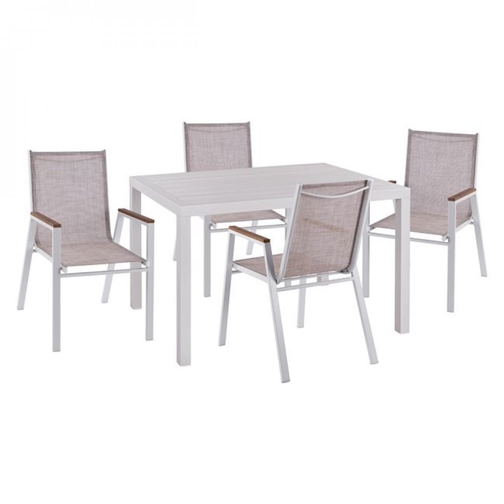 Σετ τραπεζαρίας 5 τμχ από αλουμίνιο σε χρώμα λευκό 120x80x75,5