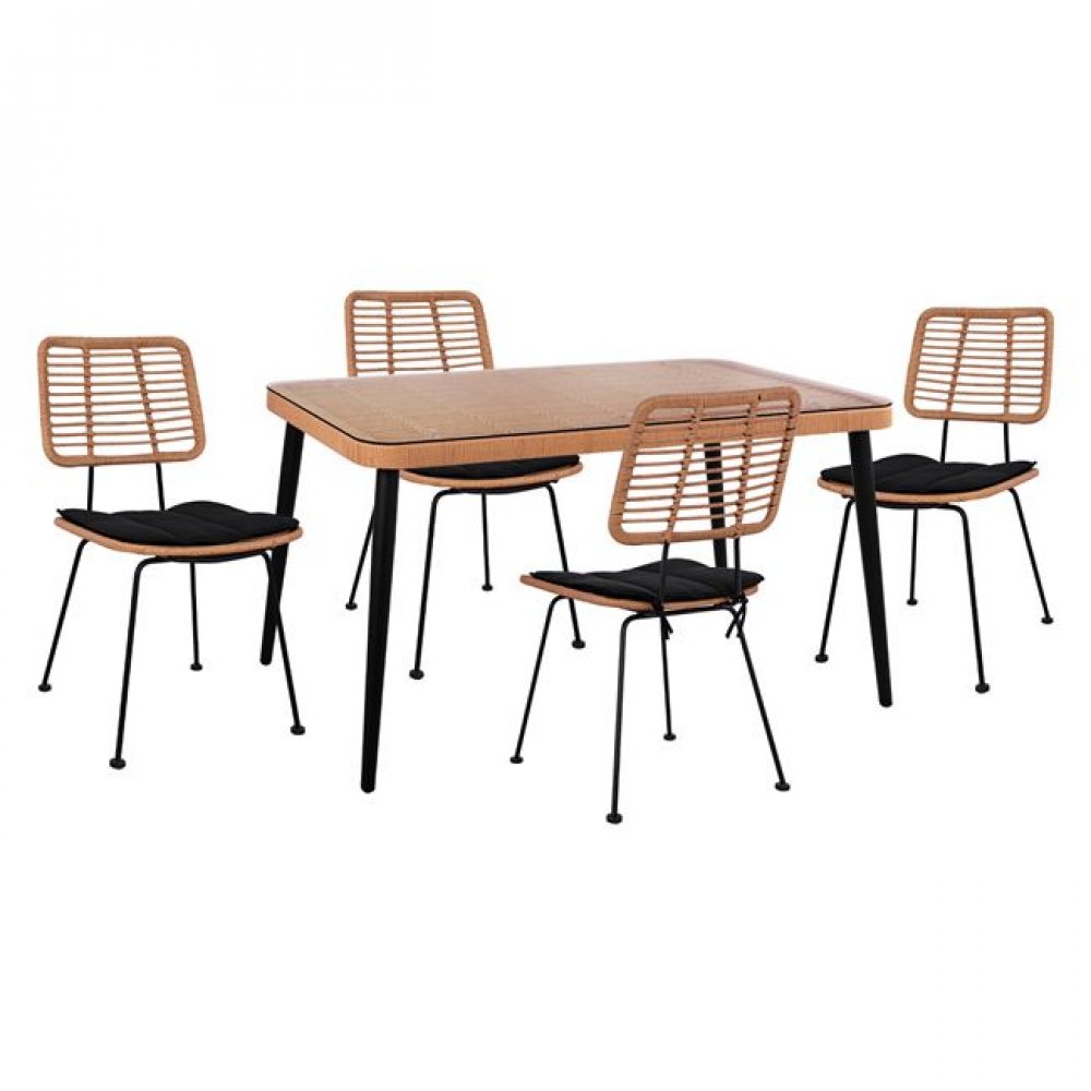 Σετ τραπεζαρίας "ALLEGRA" 5 τμχ από wicker σε χρώμα μπεζ/μαύρο 140x80x78