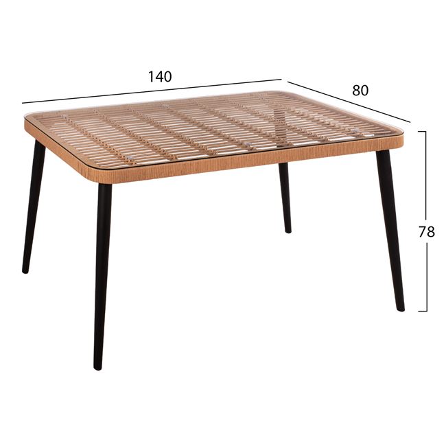 Σετ τραπεζαρίας "ALLEGRA" 5 τμχ από wicker σε χρώμα μπεζ/μαύρο 140x80x78