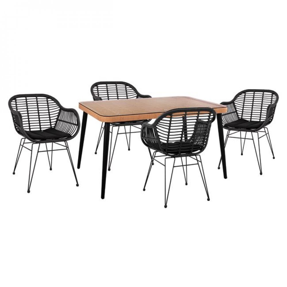 Σετ τραπεζαρίας "ALLEGRA" 5 τμχ από wicker σε χρώμα μπεζ/μαύρο 140x80x78