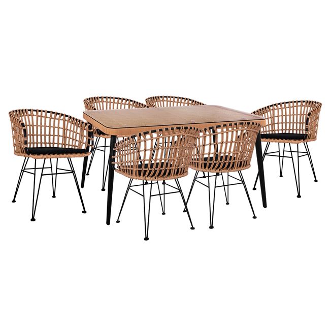 Σετ τραπεζαρίας "ALLEGRA" 7 τμχ από wicker σε χρώμα μπεζ/μαύρο 160x90x78