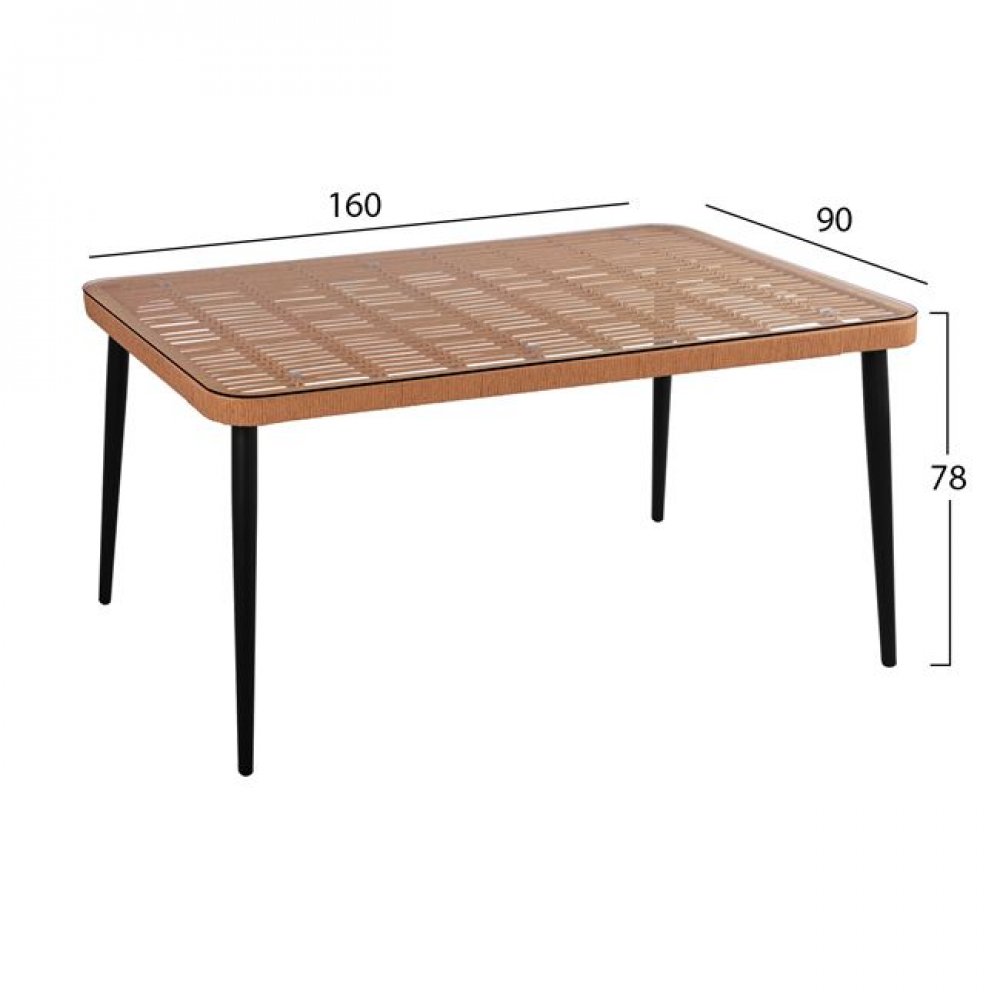 Σετ τραπεζαρίας "ALLEGRA" 7 τμχ από wicker σε χρώμα μπεζ/μαύρο 160x90x78