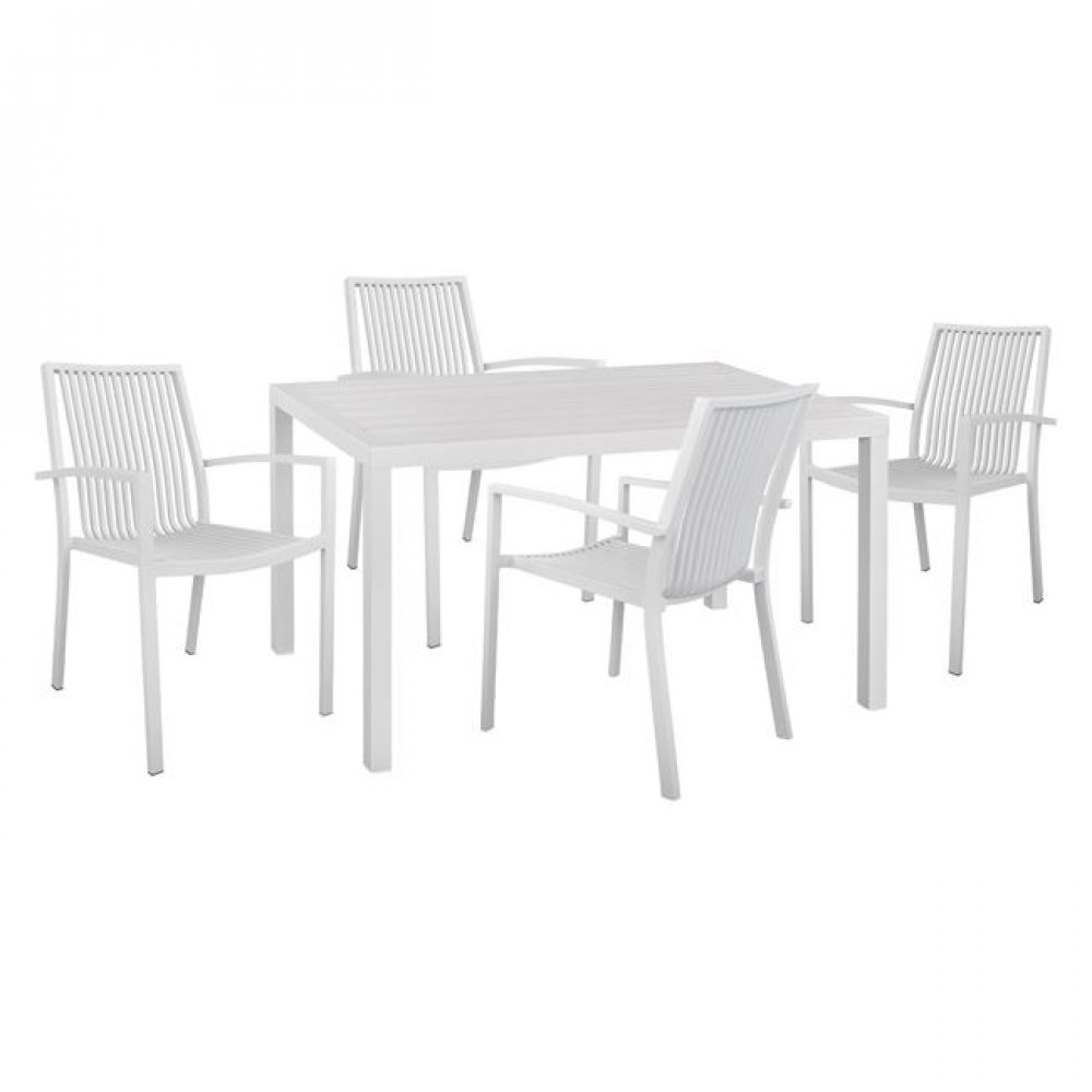 Σετ τραπεζαρίας 5 τμχ από αλουμίνιο σε χρώμα λευκό 140x80x75,5