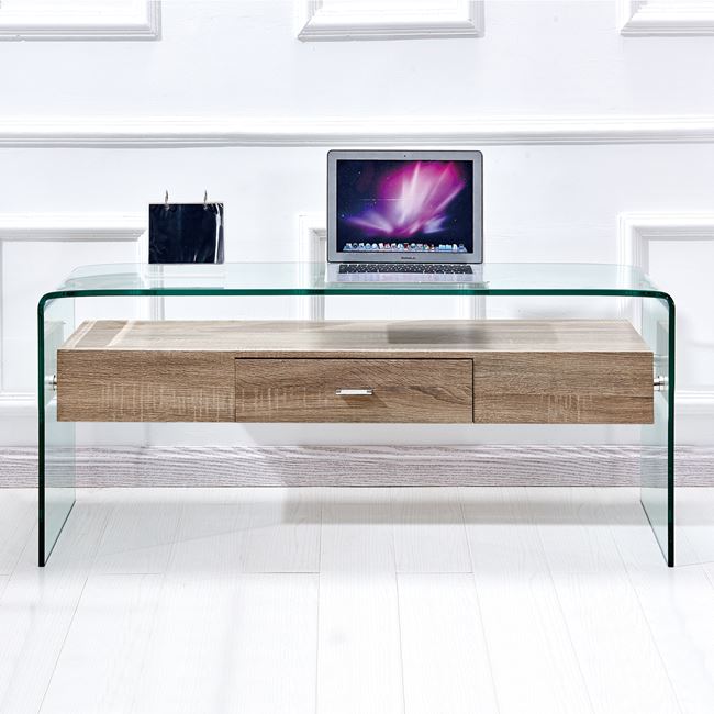 Τραπέζι σαλονιού ξύλινο/γυάλινο σε χρώμα διάφανο 110x55x36