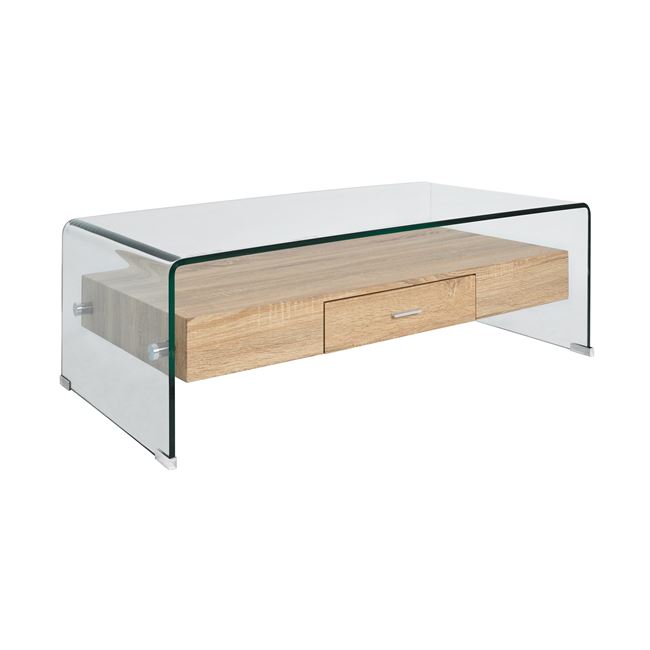 Τραπέζι σαλονιού ξύλινο/γυάλινο σε χρώμα διάφανο 110x55x36