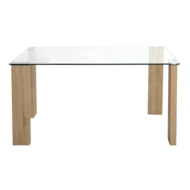 Τραπέζι "MORGAN" από γυαλί/ξύλο σε χρώμα διάφανο/σονόμα 140x80x75