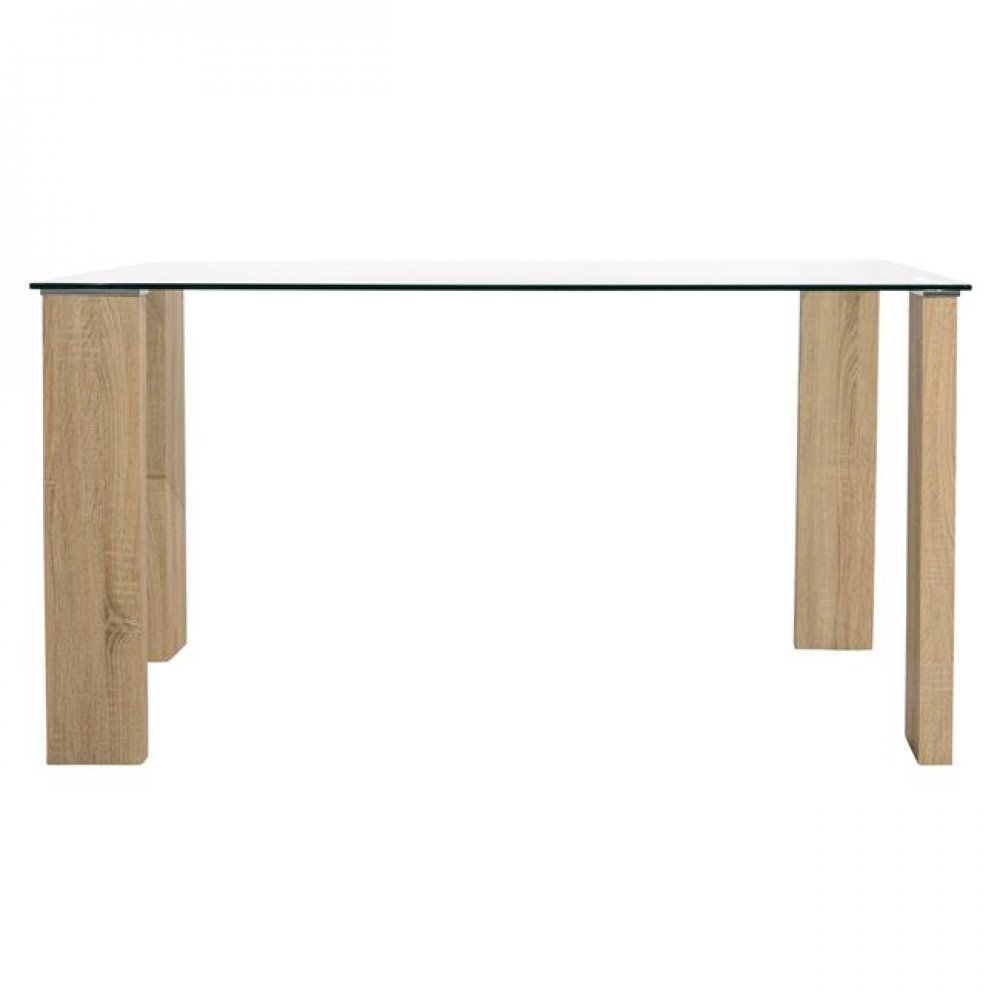 Τραπέζι "MORGAN" από γυαλί/ξύλο σε χρώμα διάφανο/σονόμα 140x80x75