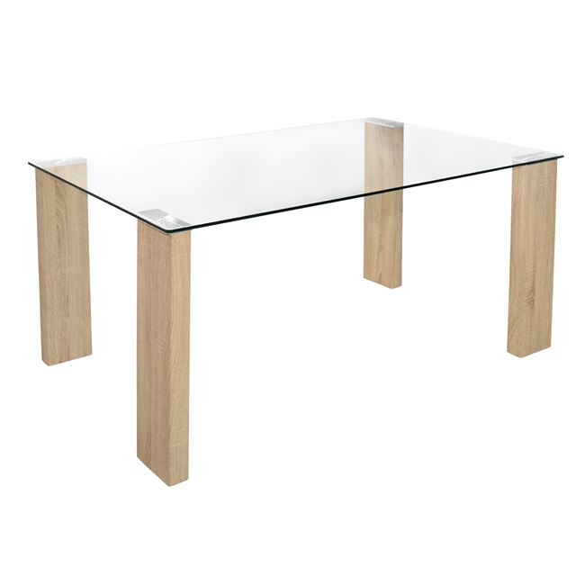 Τραπέζι "MORGAN" από γυαλί/ξύλο σε χρώμα διάφανο/σονόμα 140x80x75