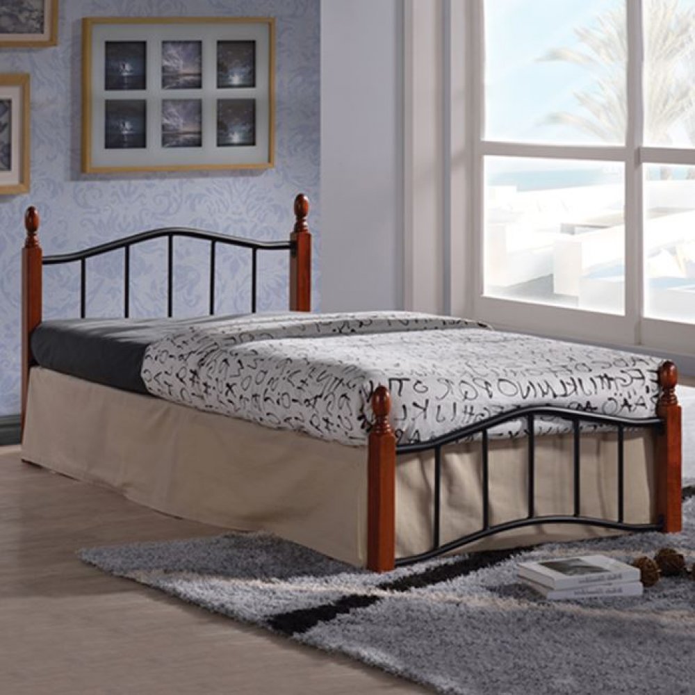 Κρεβάτι "LUCY" μεταλλικό/ξύλινο σε χρώμα μαύρο/καφέ 110x190