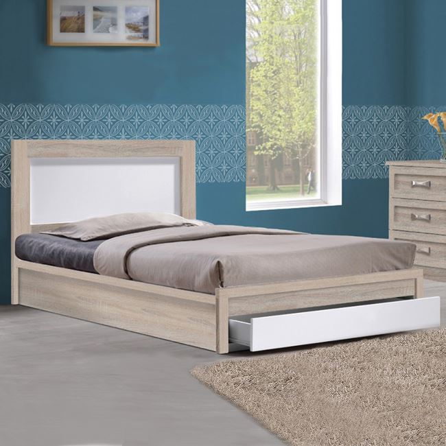 Κρεβάτι "MELANY" με ένα συρτάρι σε χρώμα σονόμα/λευκό 110x190