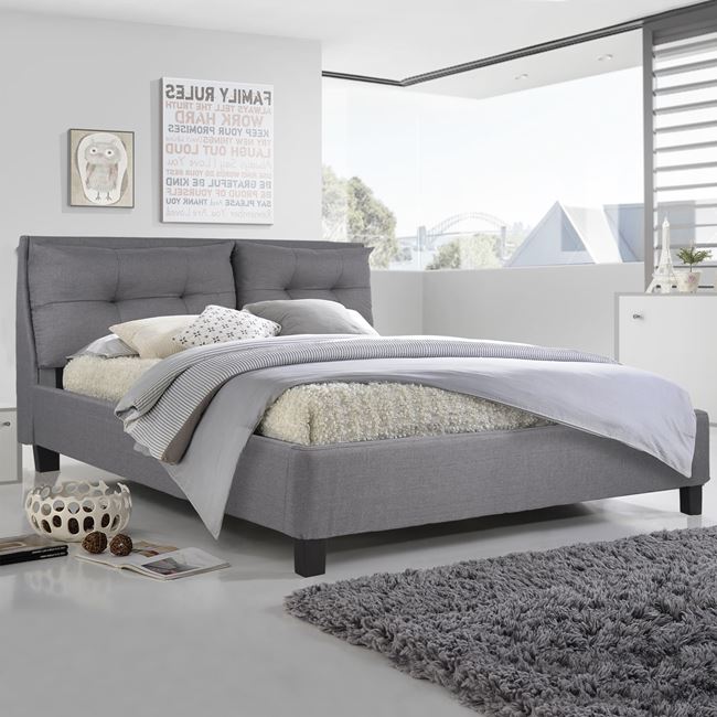 Κρεβάτι διπλό "BILLIE" υφασμάτινο σε χρώμα γκρι 216x170x106